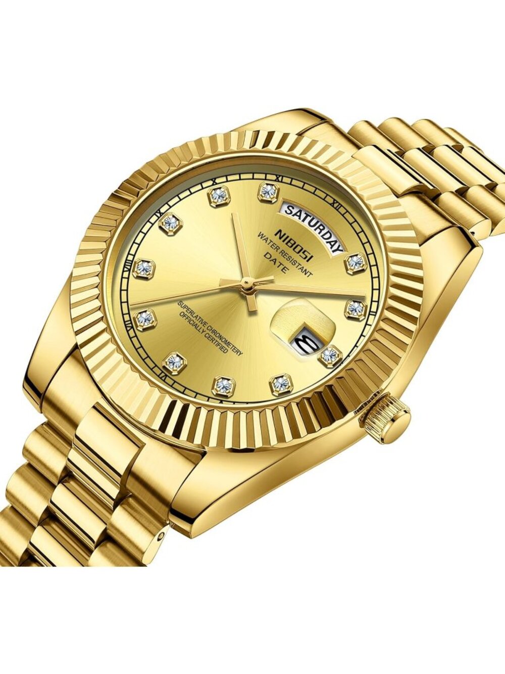 Nibosi Men's Gold Analog Quartz Stainless Dimond Waterproof Desiger Wrist Watch - Picture 2 of 6